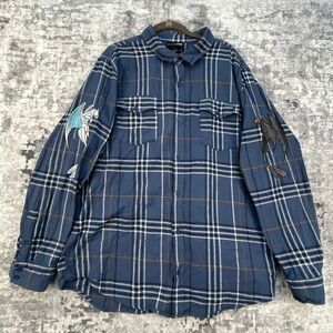 DreamWorks Men 2XL Flannel Shirt Plaid Blue Novelty Toothless Light Fury‎ HTTYD